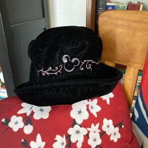 Mickey Mouse Icon Floppy Faux Black Velvet Hat